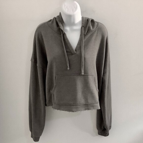 Cropped Fleece Gray Hoodie SO Lounge Life Sweatshirt  Medium Trendy - Picture 2 of 10